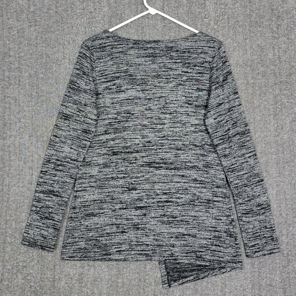 Kenar Sweater Womens Small Black Gray Heather Asymmetrical Hem Faux Wrap Top - Picture 7 of 8